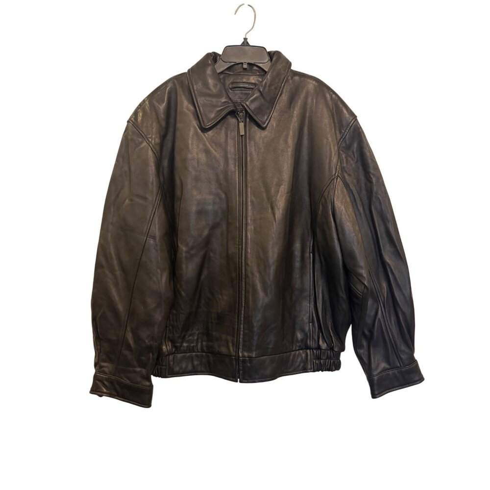 Roundtree & Yorke Leather Jacket Mens L Black Lambskin Bomber jacket